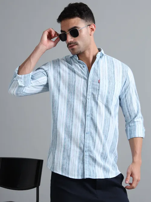 White & Blue Vertical Striped Shirt