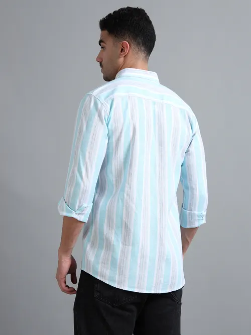 White & Aqua Striped Shirt