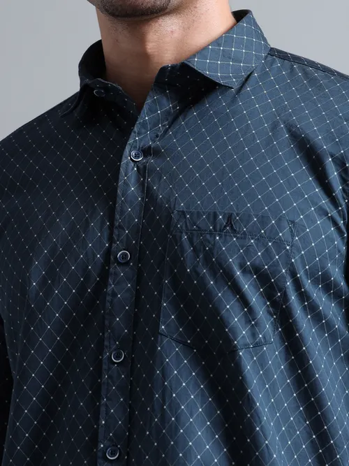Navy Blue Geometric Printed Shirt