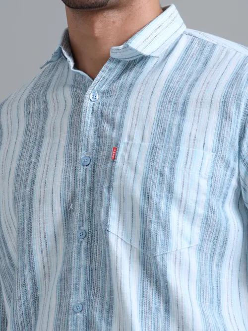 White & Blue Vertical Striped Shirt