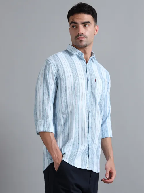 White & Blue Vertical Striped Shirt