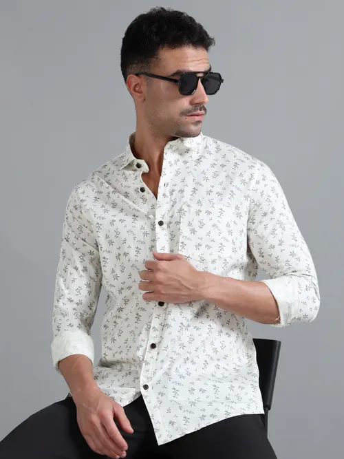 White Cotton Printed Shirt
