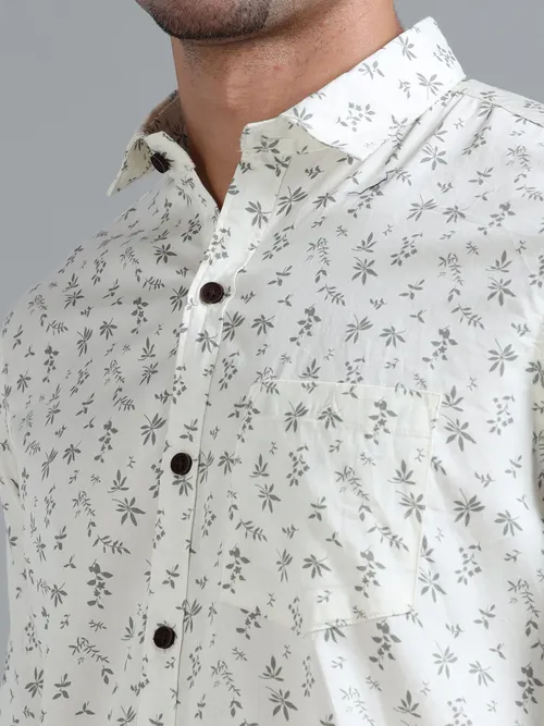 White Cotton Printed Shirt