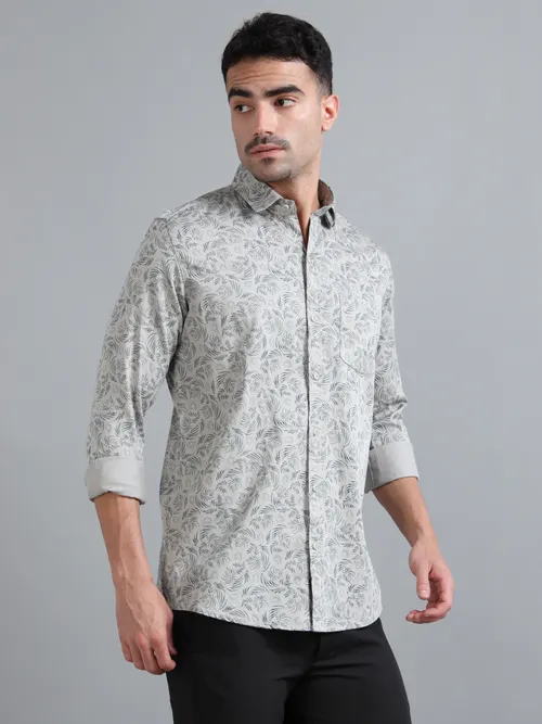Olive Printed Cotton Shirt