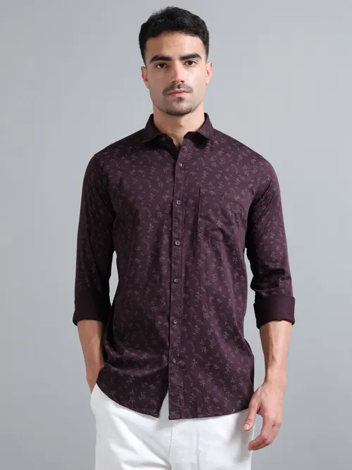 Maroon Printed Cotton Shirt
