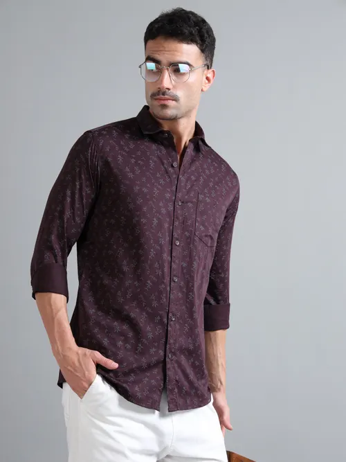 Maroon Printed Cotton Shirt