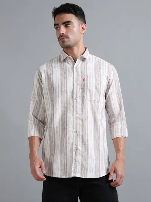 White & Brown Striped Shirt