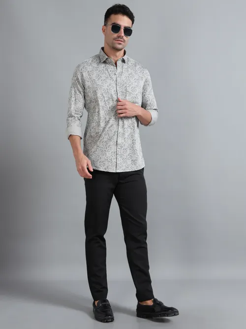 Olive Printed Cotton Shirt