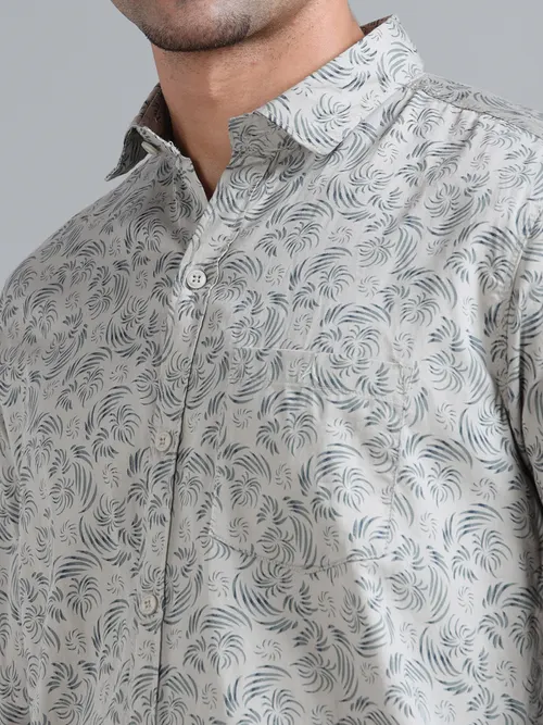 Olive Printed Cotton Shirt