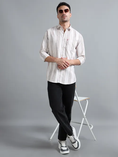 White & Brown Striped Shirt