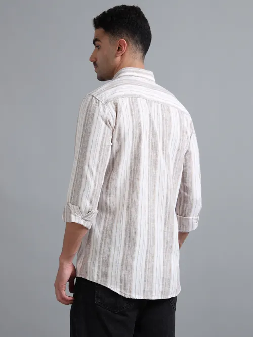 White & Brown Striped Shirt