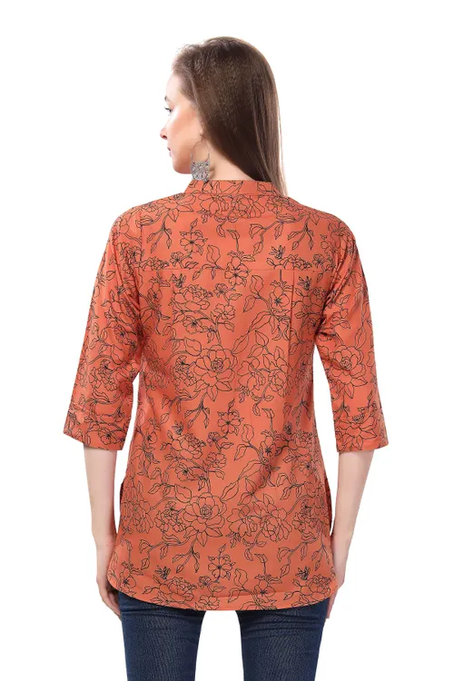 Fashionably Rustic Printed Short Tunic in Faux Crepe