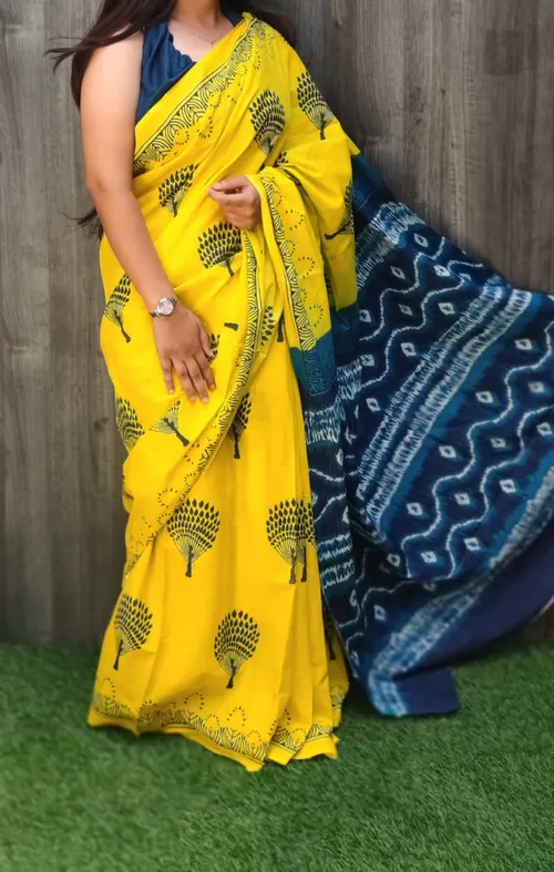 Radiant Jaipur Artistry: Block Print Cotton Saree