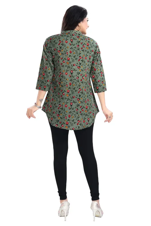 Green Poly Crepe Short Tunic Top