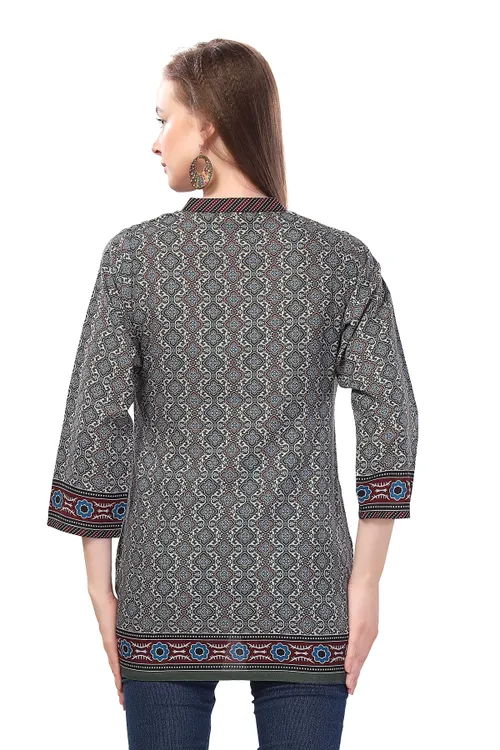 Green Flex Cotton Designer Tunic Top