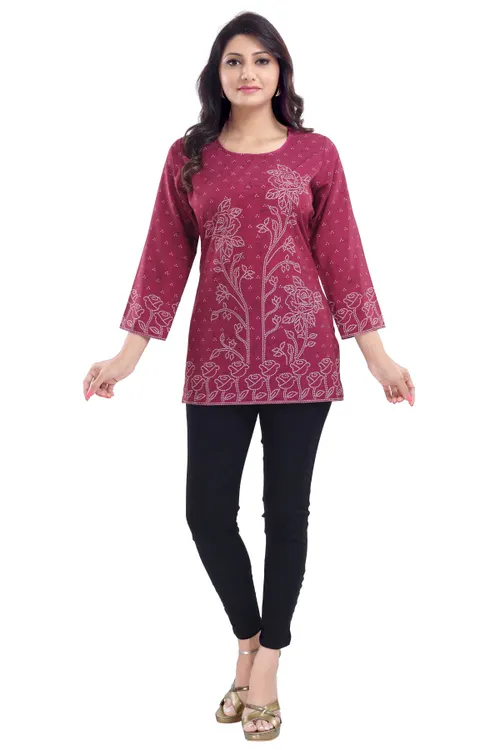 Magenta Faux Crepe Short Kurti Tunic Top