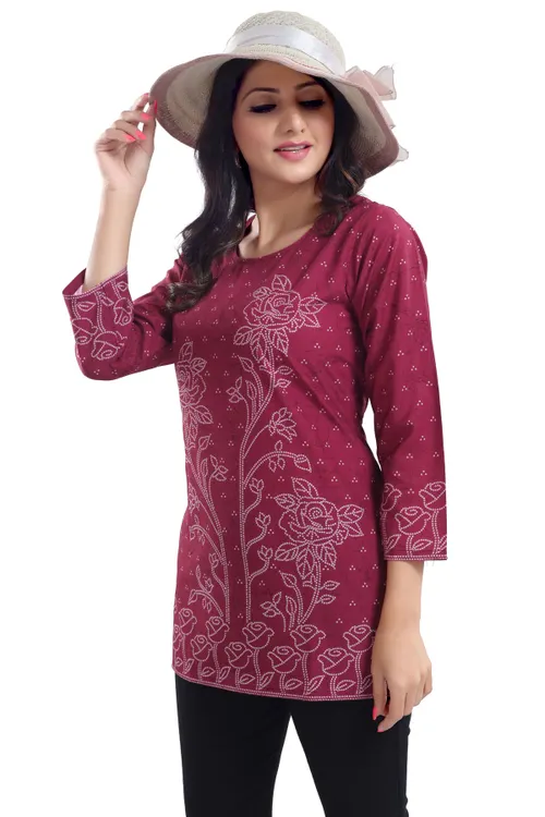 Magenta Faux Crepe Short Kurti Tunic Top