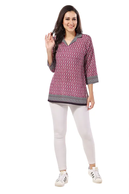 Pinky Pink Flex Cotton Designer Tunic Top