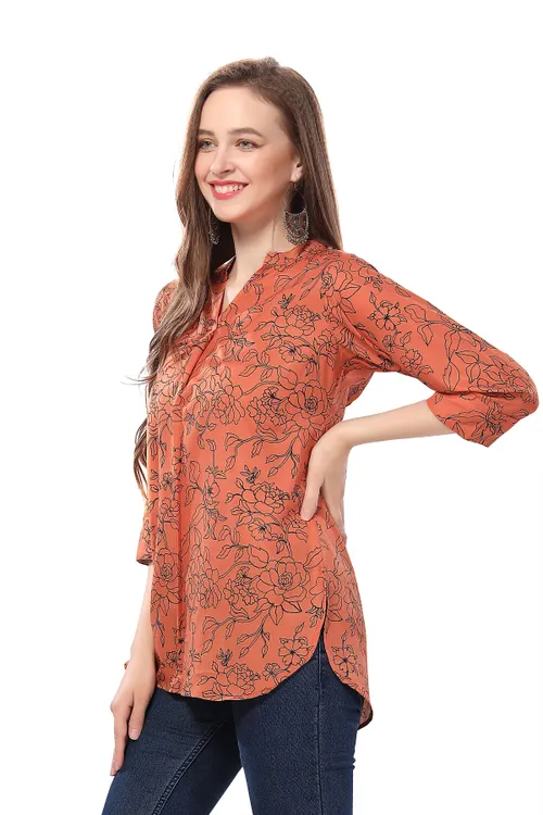 Fashionably Rustic Printed Short Tunic in Faux Crepe