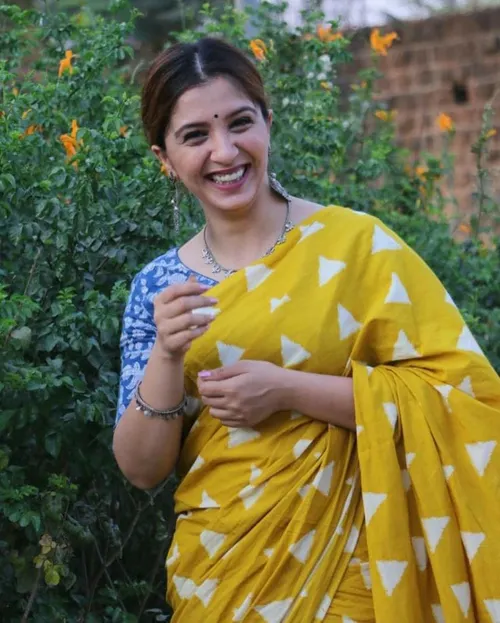 Vibrant Jaipur Yellow Cotton Saree with White Geometric Print 