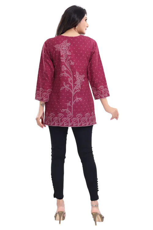 Magenta Faux Crepe Short Kurti Tunic Top