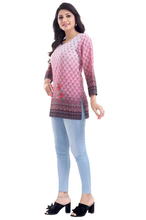 Duo Colored Faux Crepe Women Short Kurti Tunic Top