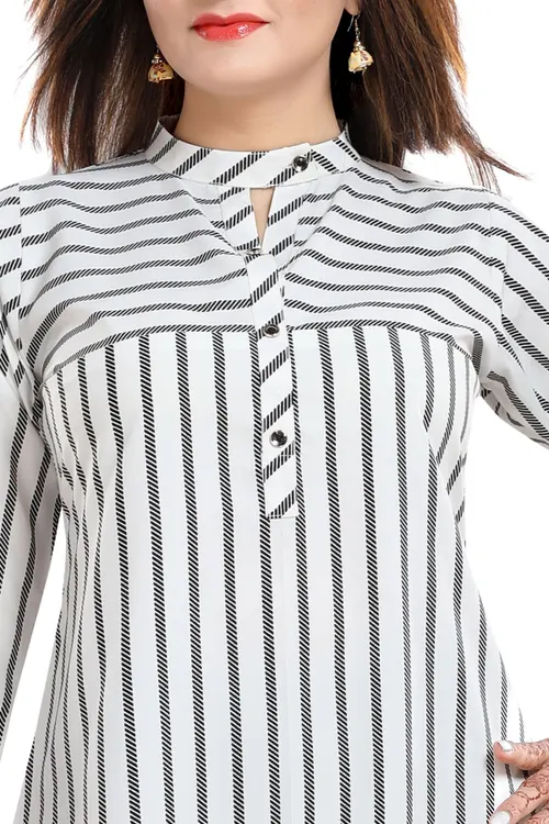 Exquisite White Poly Crepe Short Tunic