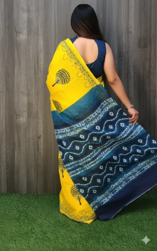 Radiant Jaipur Artistry: Block Print Cotton Saree