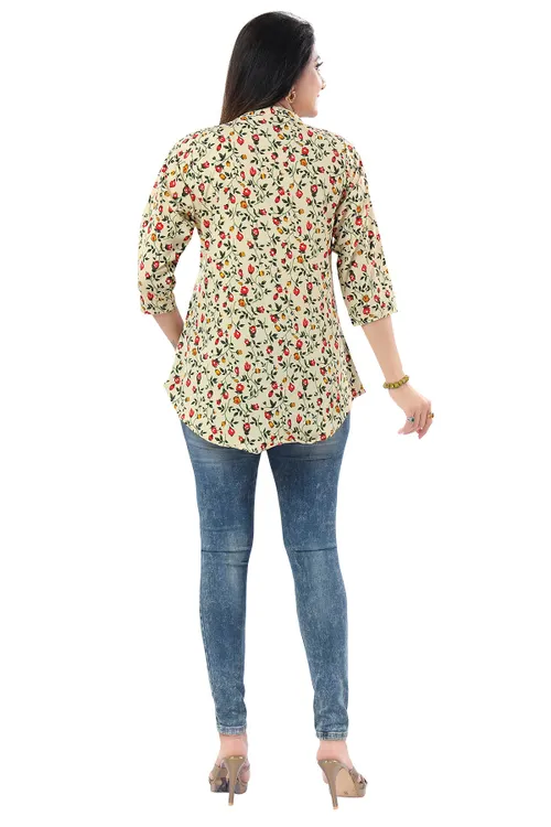 Beige Poly Crepe Short Tunic Top