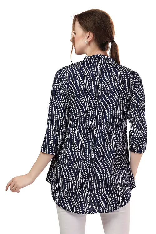 Blue Faux Crepe Tunic with Stylish Print