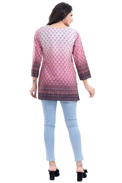 Duo Colored Faux Crepe Women Short Kurti Tunic Top