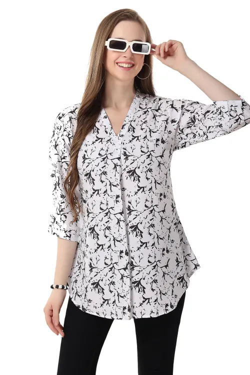 Unique Faux Crepe Tunic with Stylish Black and White Patterns