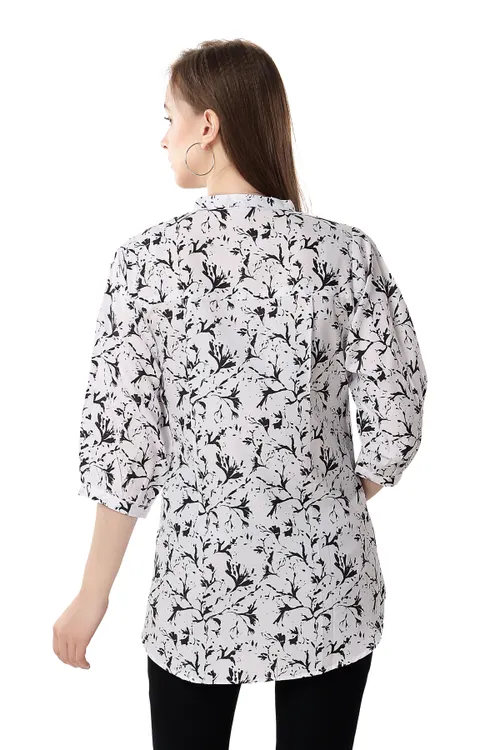 Unique Faux Crepe Tunic with Stylish Black and White Patterns