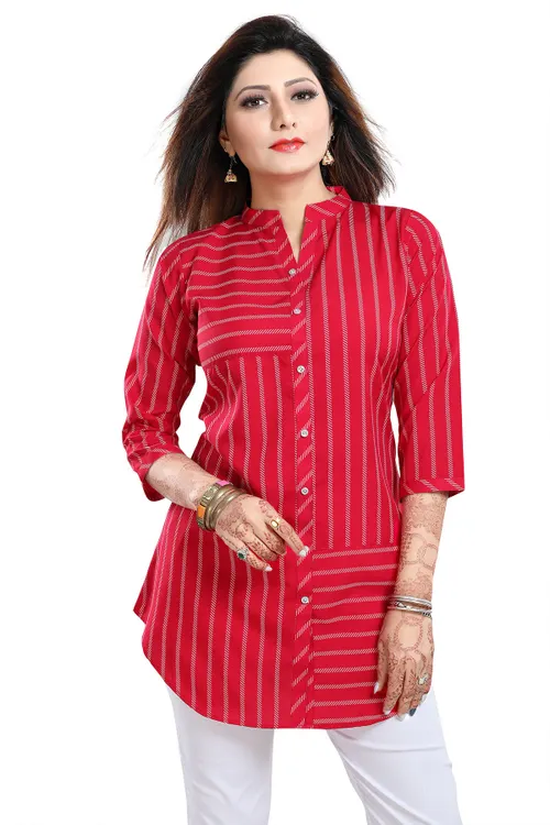 Exquisite Hot Pink Poly Crepe Short Tunic