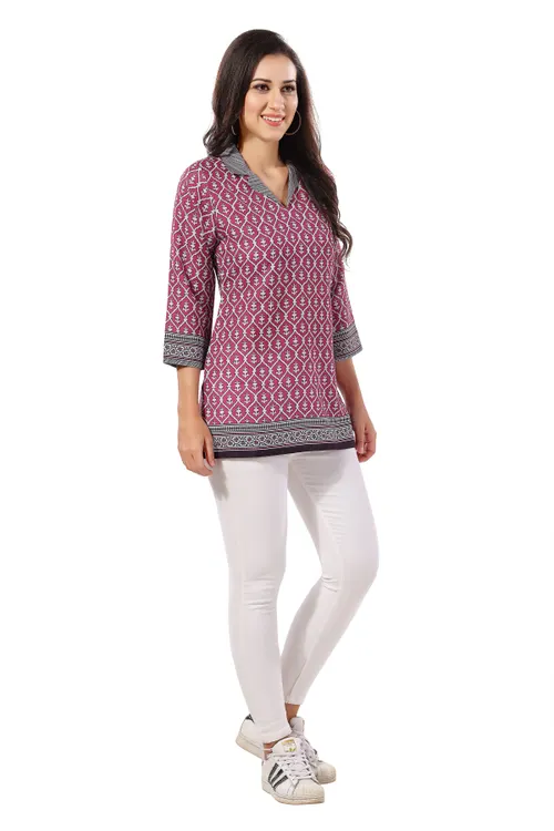 Pinky Pink Flex Cotton Designer Tunic Top