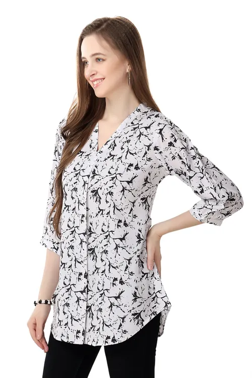 Unique Faux Crepe Tunic with Stylish Black and White Patterns