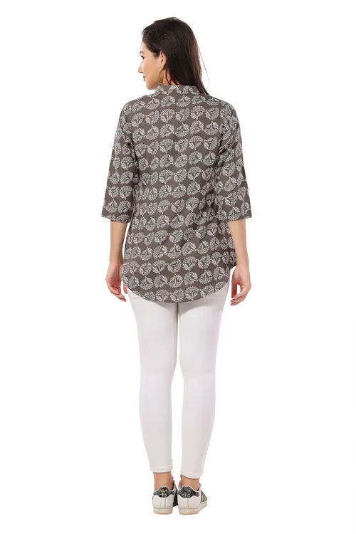 Graceful Grey Poly Crepe Short Tunic Top For Everyday Wear