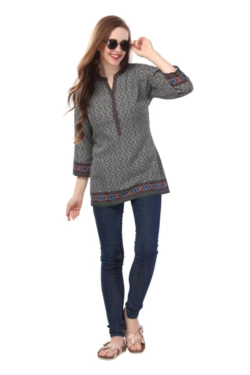 Green Flex Cotton Designer Tunic Top