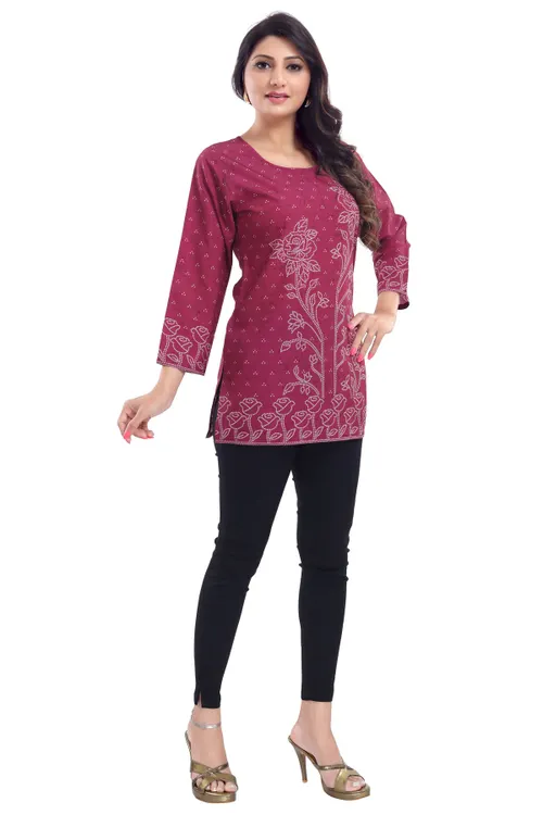 Magenta Faux Crepe Short Kurti Tunic Top