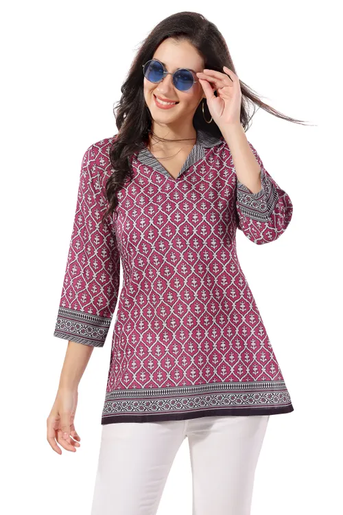 Pinky Pink Flex Cotton Designer Tunic Top