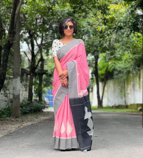  Elegant Jaipur Cotton Saree in Pink and Black
