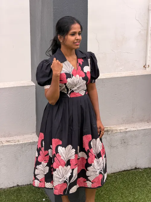 BLACK WITH PEACH FLORAL KURTI