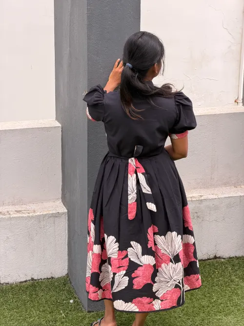 BLACK WITH PEACH FLORAL KURTI