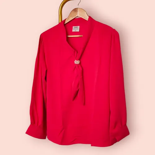 Pearl Knot V-Neck Blouses – Luxe Elegance in Every Hue