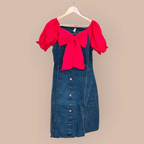 Denim Puff Sleeve Dress for Women – Stylish Casual Western Wear