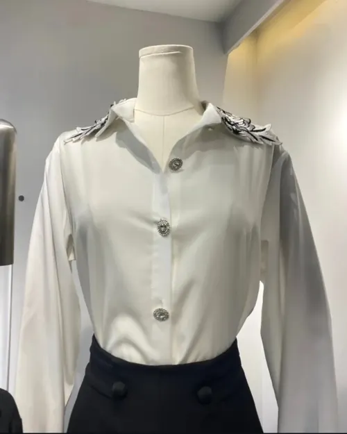 Luxe Embroidered Collar Shirt - Black & White | Statement Button-Down