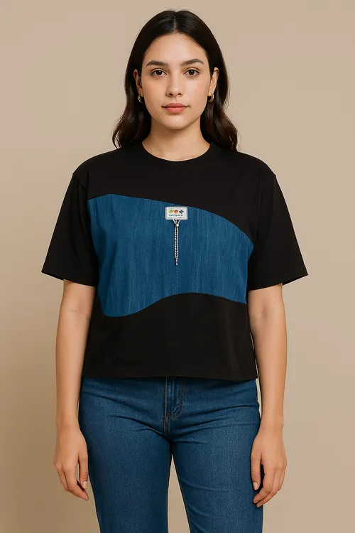 Street Mood Panel Tee – Denim Meets Drama