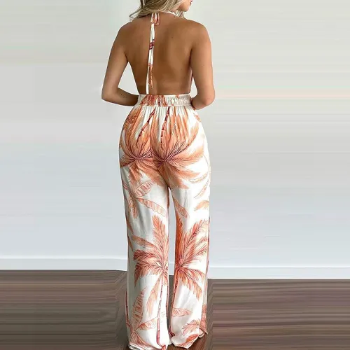 Tropical Tease Halter Jumpsuit – Palm Print Edition