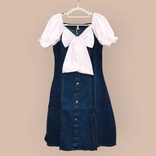Denim Puff Sleeve Dress for Women – Stylish Casual Western Wear