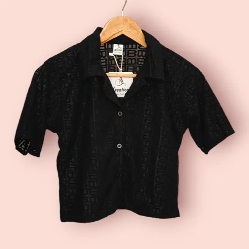 Textured B Velvet Crop Shirt – Classy Semi-Sheer Style | Western Summer Wear